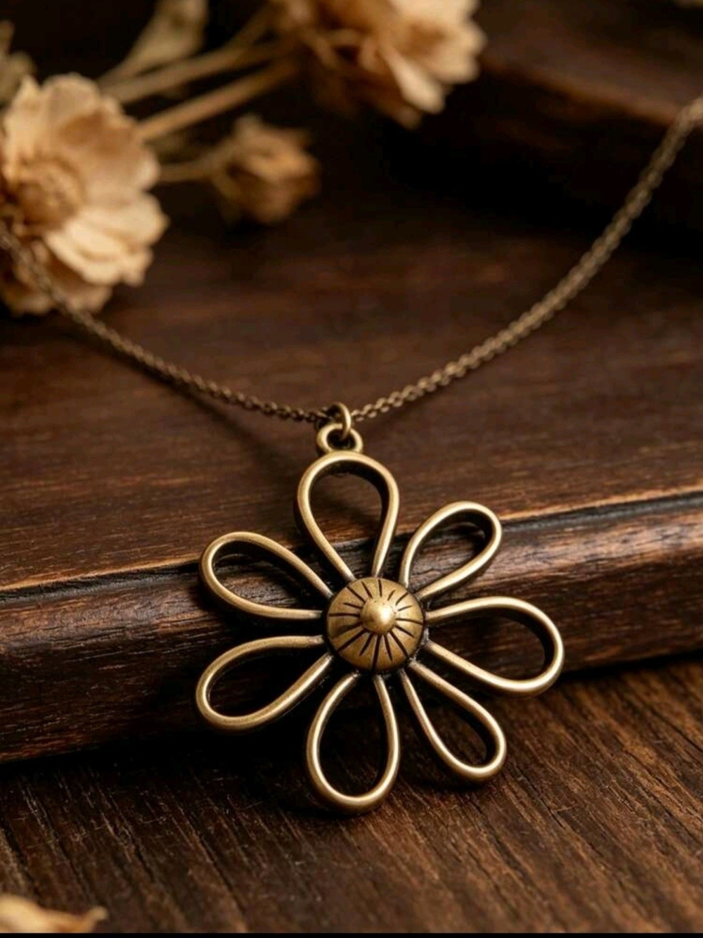Bronze Floral Pendant Necklace - Women Jewelry